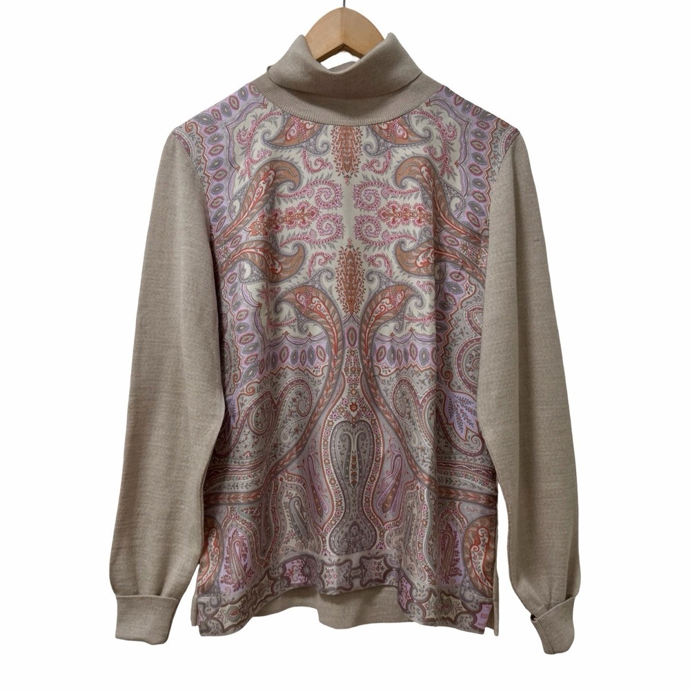 Etro Milano Womens Wool Silk Paisley Turtleneck Sweater Size‎ 10 Large FLAWED